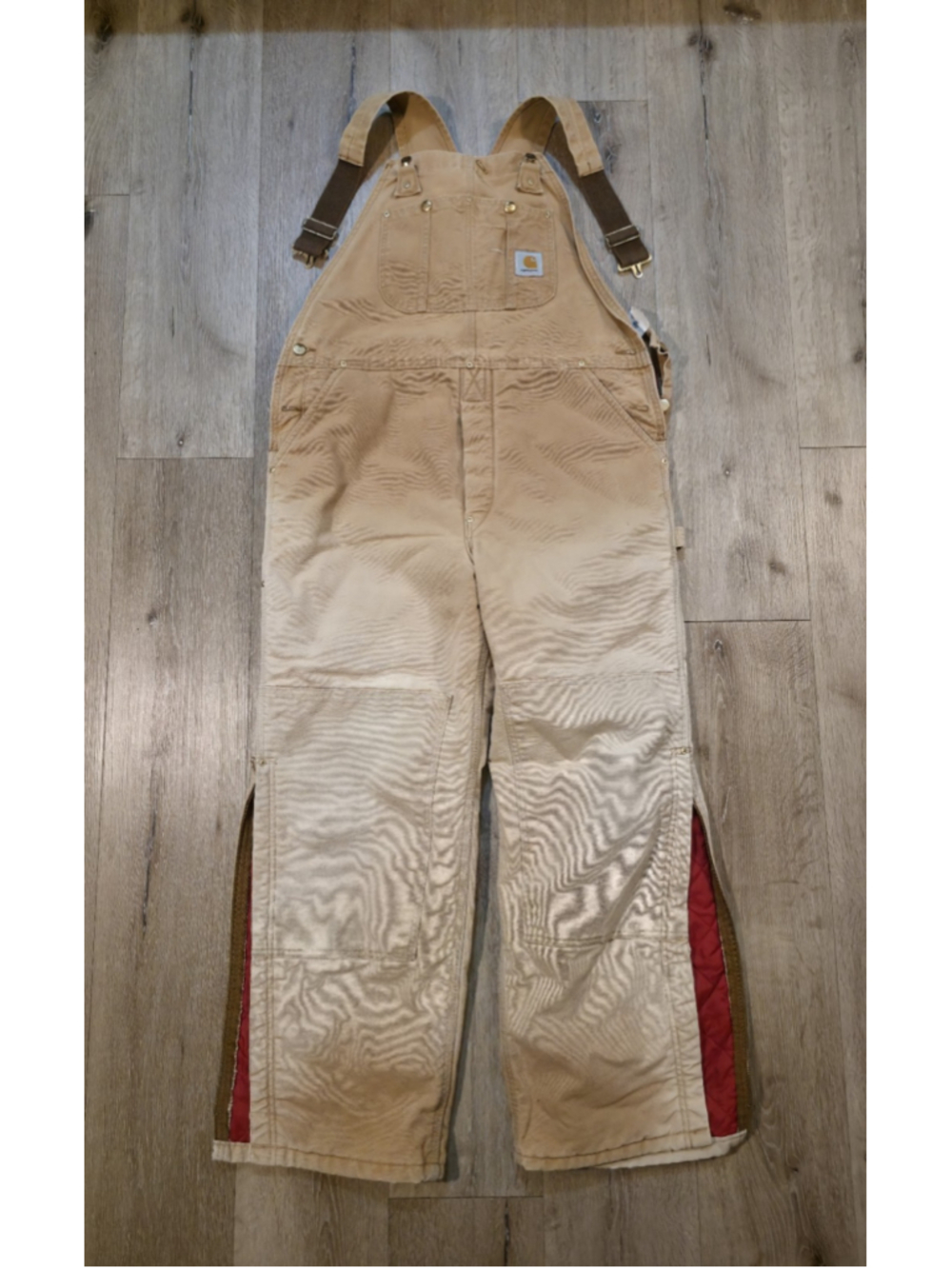 Vtg Carhartt R02 BRN Overalls Mens 40x30 Red Quilt Lined Double Knee Brown USA M